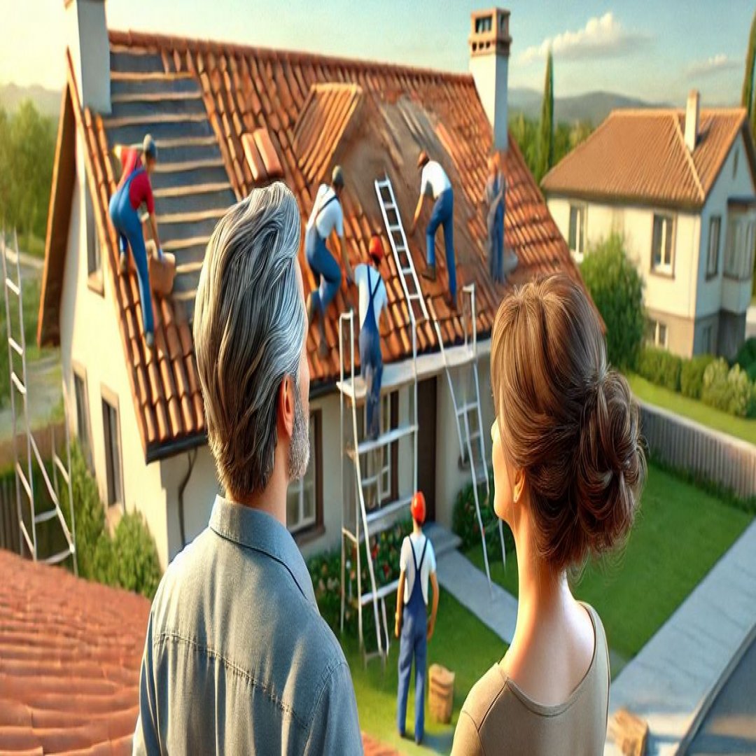 couple qui regarde leur toiture realiser NOMSOCIETE à VILLESOCIETE